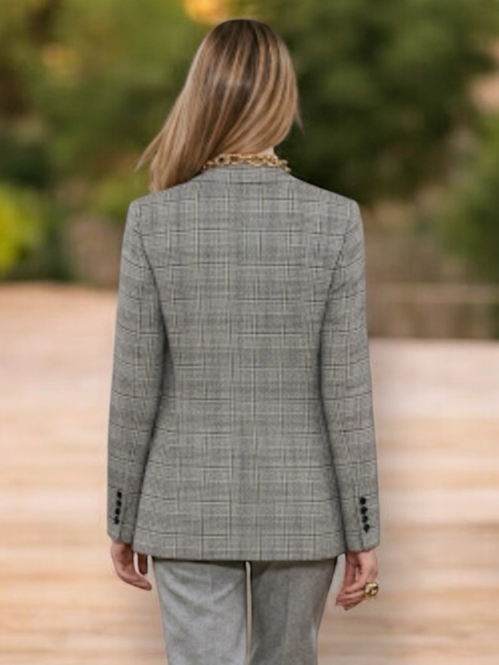 REISS Alenna Single-Breasted Prince of Wales Check Suit Blazer in Grey Size US 6 - Picture 4 of 13
